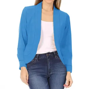 Chaqueta blazer de mujer azul brillante cárdigan abierto de color sólido