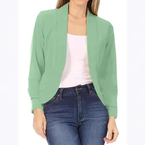 Chaqueta blazer elegante para mujer verde claro con diseño casual de color sólido