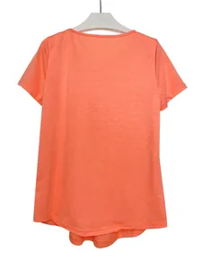 Back view of a minimalist coral orange short sleeve cotton t-shirt for women's fashion