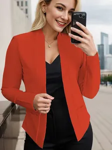 Chic orange open-front blazer jacket for women with shawl collar and pockets