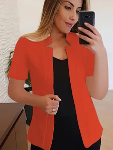 Elegant orange-red short sleeve blazer for women, casual business style