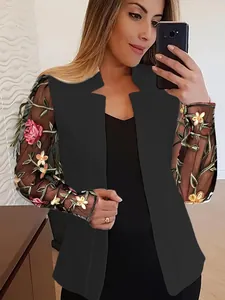 Γυναικείο Casual Σακάκι Blazer με Δαντελένια Μακριά Μανίκια Τύπωμα Τριαντάφυλλο Ανοιχτό Μπροστά Παλτό για Φθινόπωρο Χειμώνα