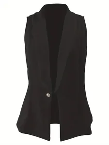 Eleganter schwarzer ärmelloser Blazer für Damen mit professionellem Einknopf