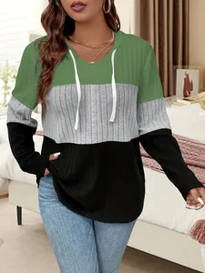 Lässiges Damen-Kapuzen-Strickoberteil mit Blockfarben und gerippter Textur für den Herbst