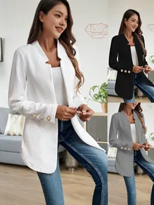 Dames Elegante Katoenmix Jacquard Blazer Jas Met Gouden Knopen Lange Mouw Slim Fit Mid-Lengte Professionele Casual Jas Top