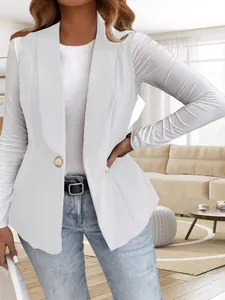 Elegante gilet blazer bianco senza maniche con un bottone per donne in carriera