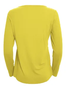 Back view of a vibrant yellow long-sleeved top for women with a comfortable casual fit