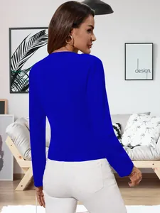 Cárdigan corto azul real con bolsillos falsos para moda mujer otoño invierno