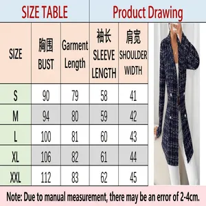 Comprehensive size chart for women's slim fit lapel suit jacket with measurements.