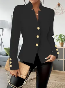 Eleganter schwarzer Damen-Langarm-Blazer mit hochwertigen dekorativen Goldknöpfen