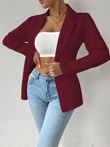 Elegante dames blazer bordeauxrood, slim fit, lange mouwen met een reverskraag detail