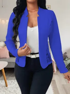 Elegant Women Slim Fit Blazer Lace Patchwork Suit Collar Long Sleeve Open Front Cardigan Office Lady Fashion Top