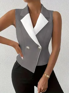 Slim fit sleeveless blazer vest in grey and white for professional summer outfits