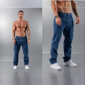 Premium men's slim fit blue denim jeans in a classic regular cut for casual daily wear