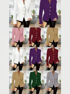 Damen Elegant Schlanke Passform Einfarbig Blazer Langarm Goldknopf Casual Anzug Top Business Büro Blazer Jacke