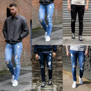 Men's Ripped Skinny Jeans Distressed Slim Fit Denim Pants Washed Faded Pencil Trousers For Men Fashion Casual Daily Wear