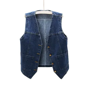 Klassische lockere ärmellose Jeansweste für Damen in dunkelblauer Waschung Optik