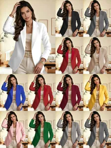 Multi-color collage of women's fashion blazers with triple button cuffs and lapels