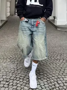 Streetwear style oversized washed denim shorts in vintage blue finish