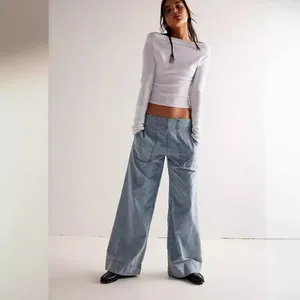 Women Low Waist Non-Stretch Wide Leg Jeans Elastic Waist Denim Baggy Pants With Large Pockets Streetwear Gothic Style
