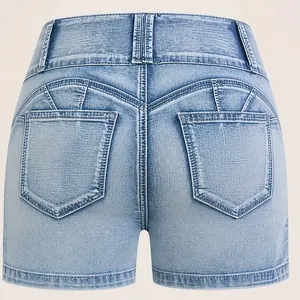 Short en jean taille haute coupe ajustée avec design liftant et finition bleu délavé