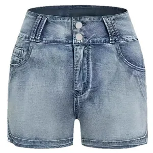 Short en jean élégant à taille haute pour femme avec double boutonnage et coupe ajustée