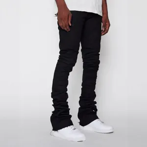 Men's black stacked denim jeans featuring a streetwear style for a trendy urban look.