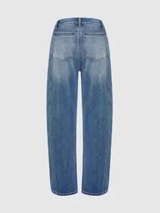 Detailed back view of vintage washed blue wide-leg denim jeans featuring classic pockets