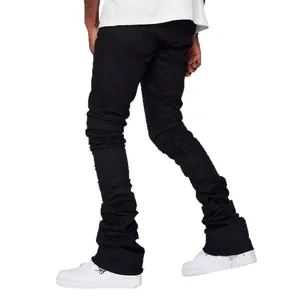 Stylish men's black stacked denim jeans in streetwear style with comfortable elastic fit