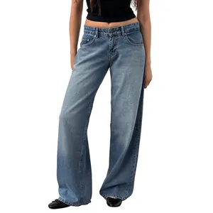 Vue détaillée du jean en denim vintage américain à taille basse et jambes larges