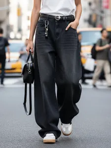 Jeans da Uomo Vintage Lavati a Gamba Larga Taglio Curvo Loose Fit Baggy Straight Pantaloni Denim Streetwear Hip Hop Casual Uomo