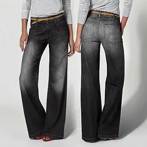 Vaqueros de pernera ancha y talle alto para mujer con vistas frontal y trasera completa