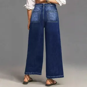 Vaqueros retro de pierna ancha para mujer con ajuste holgado, vista trasera