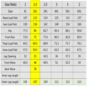 Comprehensive size chart for men's large size loose wide-leg straight cut denim jeans