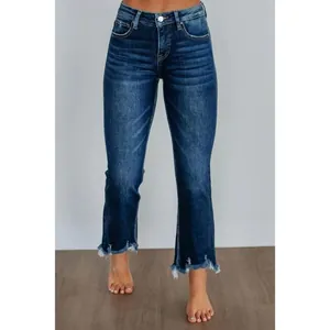 Vaqueros Acampanados de Cintura Alta para Mujer Dobladillo en Bruto Largo al Tobillo Pantalones de Mezclilla Adelgazantes Moda Casual
