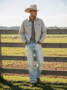 Plan large de jean dégradé bleu stretch coupe ajustée pour homme en extérieur
