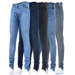Jeans en denim skinny slim fit pour hommes en cinq couleurs: bleu clair, bleu et noir