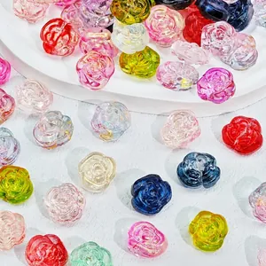 Detailed macro view of colorful rose shape glass beads for DIY jewelry making