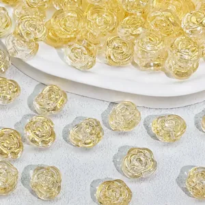 Close-up of amber rose glass beads for DIY jewelry making with size details
