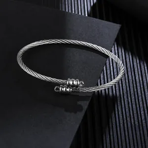 Detail of 304 stainless steel cable bracelet with removable screw end caps for DIY
