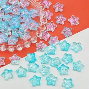Close-up of iridescent glass star beads for DIY jewelry with size 14x14x8mm