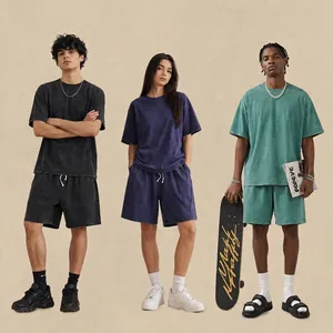 Ensemble t-shirt et short oversize en coton épais 230g délavé vintage pour hommes