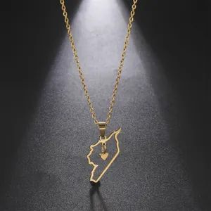 Gold-plated stainless steel Syria map pendant necklace featuring a delicate heart charm