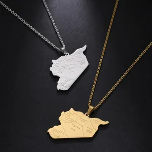 High-quality Syria map outline pendant necklaces in gold and silver stainless steel