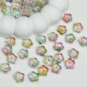 Detail of gradient glass sakura beads, 12x12x7mm size, 1.4g weight, for DIY jewelry