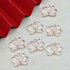 Detailed macro view of pink translucent lotus flower glass beads for DIY jewelry
