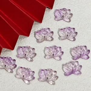 Macro view of translucent purple glass lotus beads 19x15x6mm for handmade jewelry