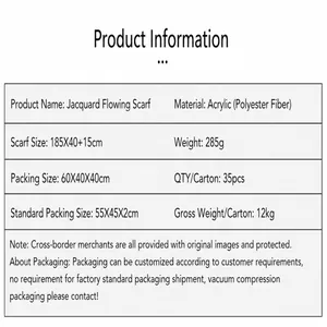 Detailed specifications for jacquard fringe scarf made of thick polyester fabric