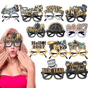 Happy New Year 2026 Party Glasses Glitter Champagne Bottle Star Frame Photo Booth Props Festive Eve Celebration Decor