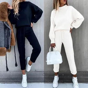 Tuta Sportiva da Donna in Poliestere Autunno Inverno Casual Collo Alto Felpa a Maniche Lunghe Top And Bottom Pantaloni